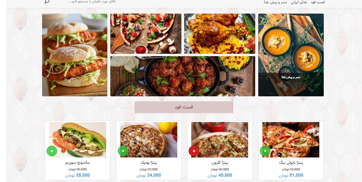طراحی سایت فروش اینترنتی غذا و فست فود 